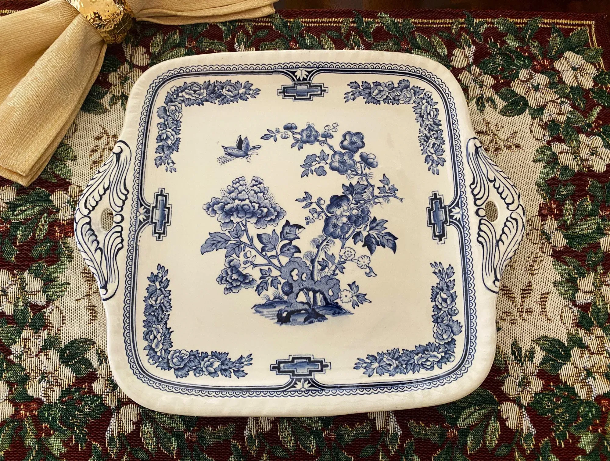1930's Mason's Ironstone Cake Plate/Tray, Chinoiserie Pattern