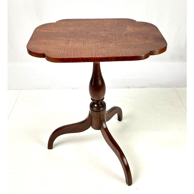 Antique Tiger Maple Tilt-Top Candle Stand For Sale - Image 6 of 12