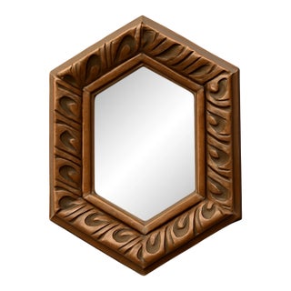 Vintage Italian Hexagonal Carved Wood Mirror For Sale