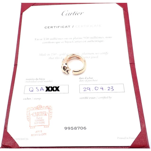 Cartier Panther Panthere Rose Gold Lacquer Tsavorite Ring Cert, Size 6.25 For Sale - Image 10 of 10