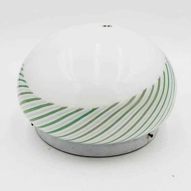 Vintage Wall Lamp in White and Green Swirl Murano Glass, 1970s For Sale - Image 4 of 5