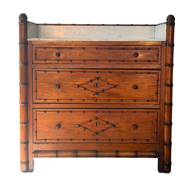 Late 19th Century French Faux Bamboo Marble Top Chest of Drawers For Sale - Image 13 of 17