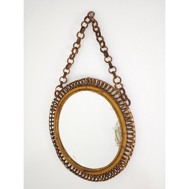 Round Bamboo and Rattan Wall Mirror, Italy, 1960s For Sale - Image 9 of 14