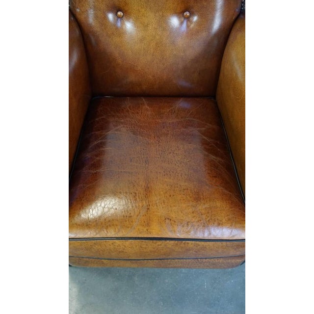 Sheep Leather Armchair with Decorative Nails and Black Piping For Sale - Image 6 of 13