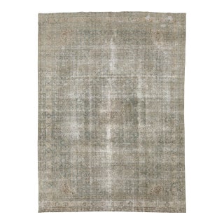 Antique Tabriz Rug With Muted Sage Green and Muted Blue Medallion For Sale