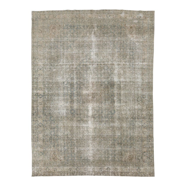 Antique Tabriz Rug With Muted Sage Green and Muted Blue Medallion For Sale
