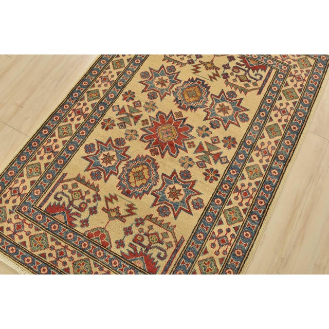 Farmhouse Kazak Rug 3’4” X 4’11” Beige Wool Tribal Hand-Knotted Oriental Carpet For Sale - Image 3 of 11