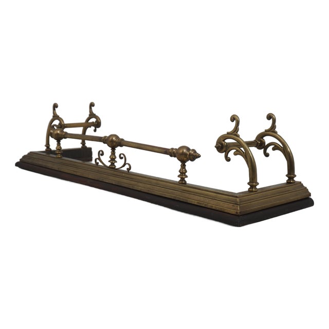 Antique English Brass Fireplace Fender on Wood Base For Sale