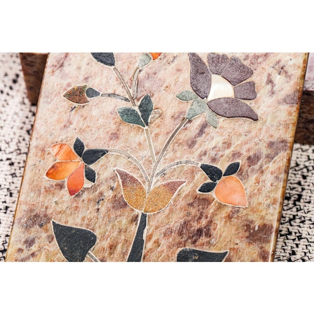 Stone 1930s Beautiful Pietra Dura Hand Made Antique Inlaid Stone Flower Specimen Jewelry Trinket Box Home Decor For Sale - Image 7 of 14
