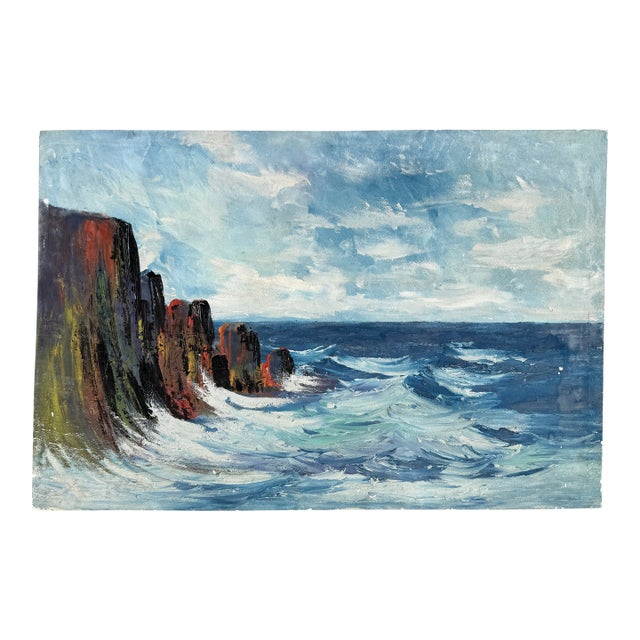 Midcentury Seascape Oil on Canvas For Sale
