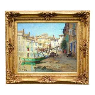 Impressionism Oil Painting Martigues Harbor Robert Chailloux (1913-2006) For Sale