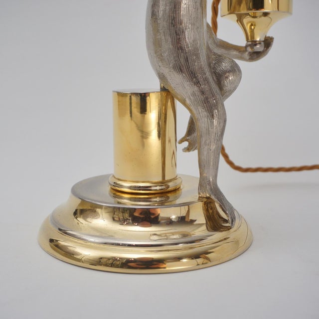 1970's Italian Surrealist Monkey Candlestick Table Lamp by Hauy Pouigo, Signed, Silver Plated Bronze & Brass - Rewired For Sale - Image 14 of 14