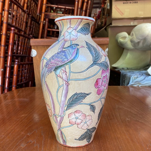Mid-Century Modern Vintage Matching Floral Bird Vases- a Pair For Sale - Image 3 of 12