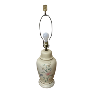 Vintage Chinoiserie Floral Hand Painted Porcelain Ginger Jar Table Lamp
