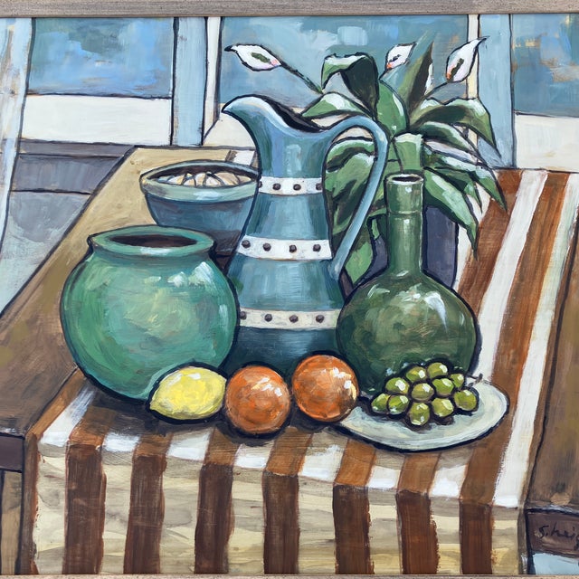 Original 20 x 24 painting on Masonite signed bottom right Overall size with vintage French style finished corner frame is...