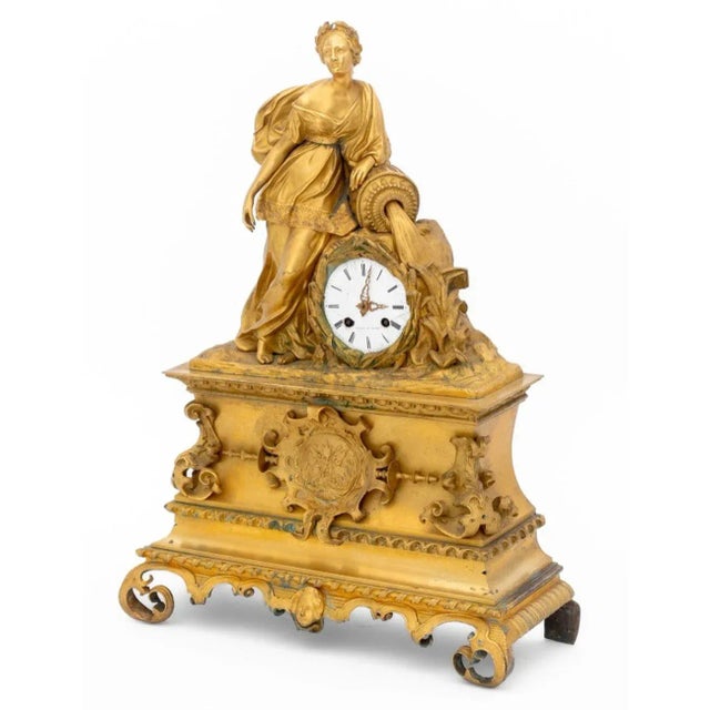 French Empire Gilt Bronze Figural Clock For Sale - Image 9 of 14