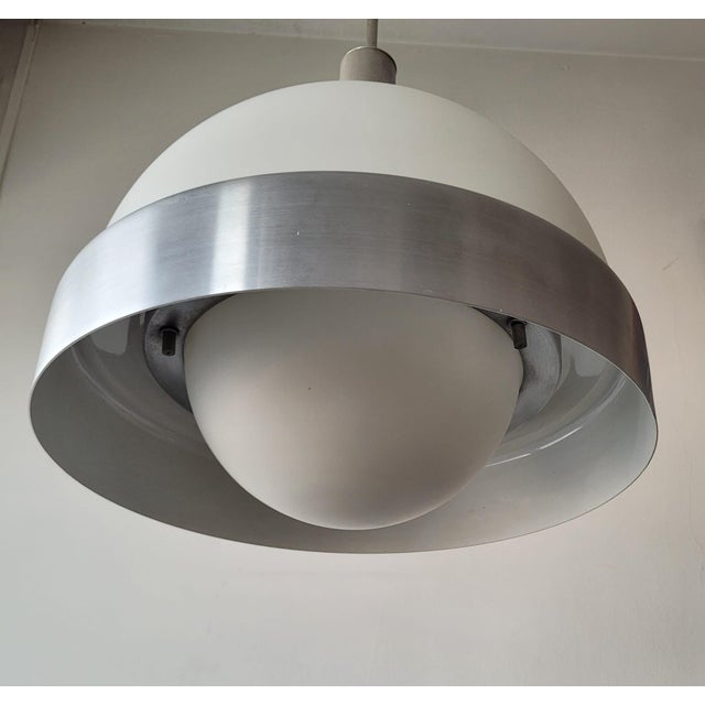 Opal Glass and Metal Chandelier by Pia Guidetti Crippa for Lumi, Italy, 1970s For Sale - Image 6 of 12