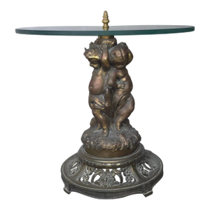 Antique 19th Century Patinated Bronze and Glass Putti Side Table