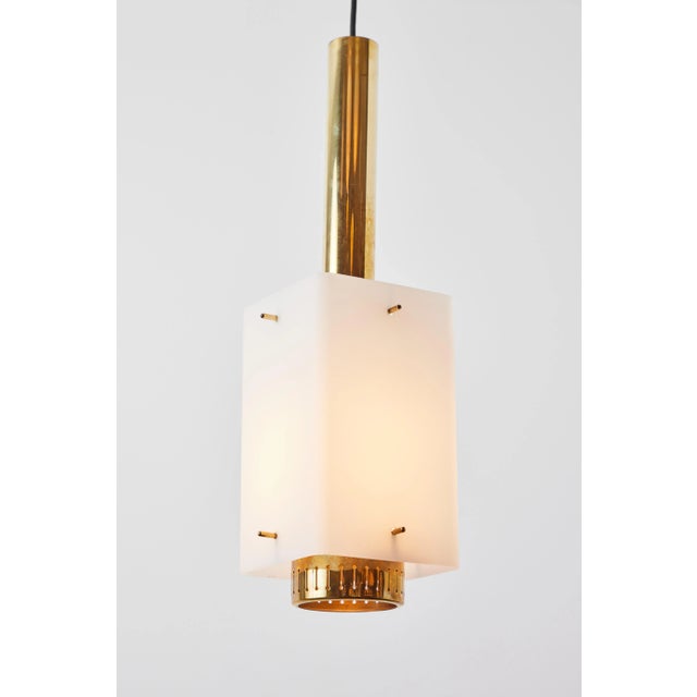 Brass Large 1950s Stilnovo Model Brass and Glass Pendant With Original Yellow Label For Sale - Image 8 of 13