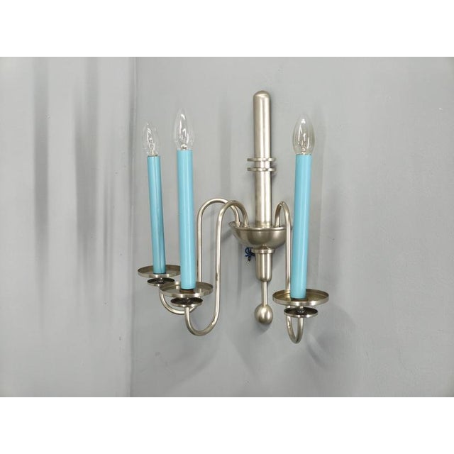 Silver Art Deco Chandelier with Matching Sconces, Czechoslovakia, 1930s, Set of 3 For Sale - Image 8 of 18