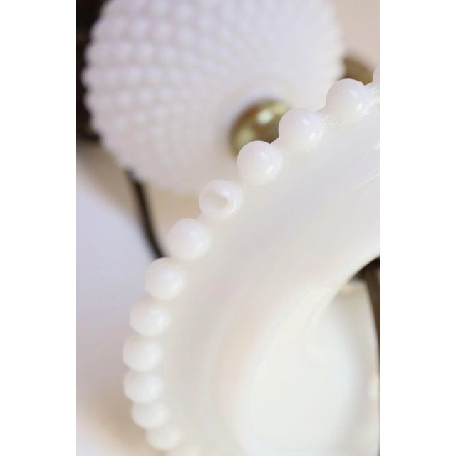 Pair of Petite Mid-Century Modern Hobnail Milk Glass Saucer Boudoir Bedside Table Lamps For Sale - Image 12 of 12