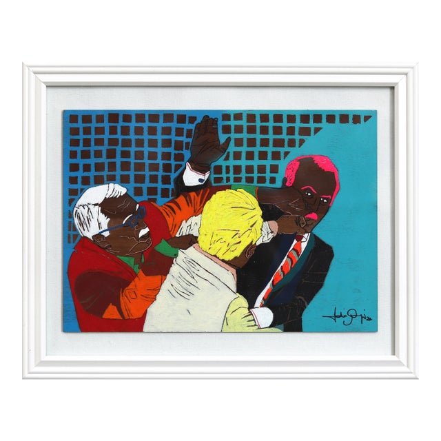 Disagreement - Colorful Vibrant Figurative Mixed Media Textural Art Original Artwork by Fabio Coruzzi For Sale