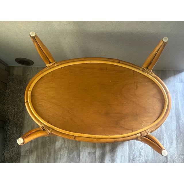 Vintage McGuire Style Bentwood Rattan Bamboo Serving Table / Bar Cart With Removable Tray For Sale - Image 14 of 15