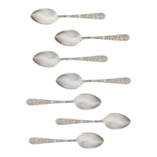 Kirk Stieff Rose Pattern Sterling Teaspoons, 7pc For Sale
