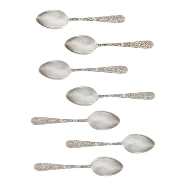 Kirk Stieff Rose Pattern Sterling Teaspoons, 7pc For Sale