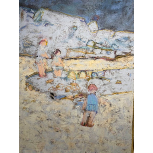 Blue Yves Wacheux, The Blue Beach, 20th Century, Mixed Media on Paper, Framed For Sale - Image 8 of 11