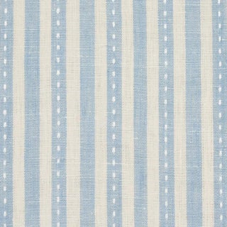 Schumacher Mathis Ticking Stripe Fabric in Sky For Sale