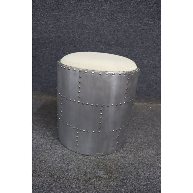 Silver Industrial Metal Drum Ottoman Stool For Sale - Image 8 of 8