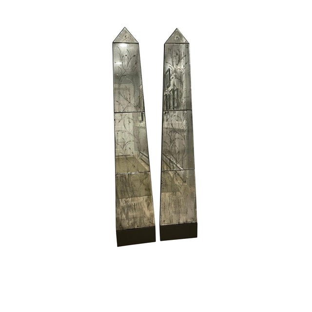 1980s Obelisk Form Mirrored Panels with Botanical Etchings - A Pair ...