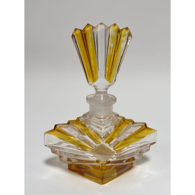 Art Deco Bohemian Bleikristall Crystal Vanity Set, Amber Cut Glass, Circa 1930s For Sale In Palm Springs - Image 6 of 11