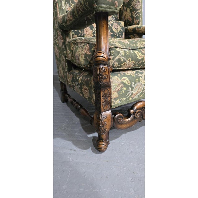 Wood Set of Jacobean Walnut Wing Library Armchairs, 1910 For Sale - Image 7 of 13