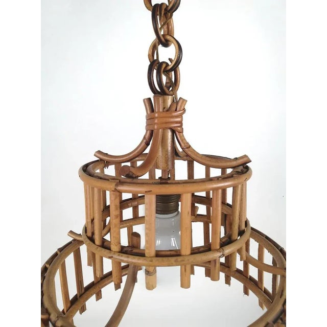 Light Yellow Bamboo and Rattan Chinoiserie Chandelier, Italy, 1960s For Sale - Image 8 of 11