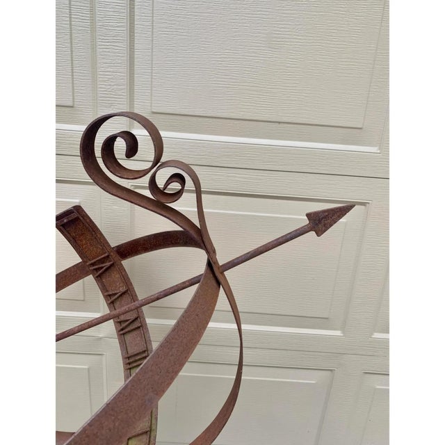 Large Vintage English Country Classical Wrought Iron Garden Armillary Sundial on Stand For Sale In South Bend - Image 6 of 12