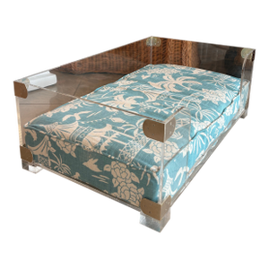 Vintage Palm Beach Lucite & Chrome Pet Dog Bed New Custom Pagoda Cushion