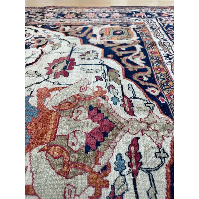 Antique Persian Lavar Kerman Oriental Carpet, Handmade, White, Navy, Jewel Tone For Sale - Image 12 of 18