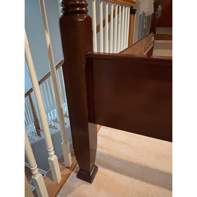 Brown 1990s Queen Cherry 4 Poster Rice Headboard /Frame With Stool For Sale - Image 8 of 9