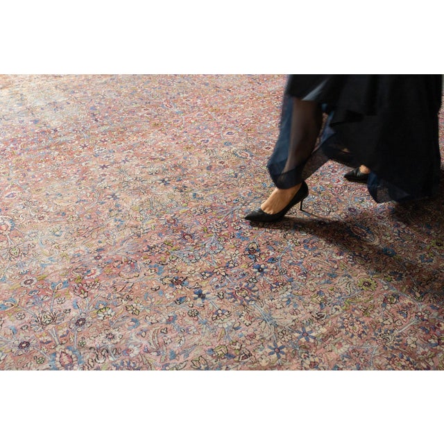 Vintage Rug Pink Rasberry Purple Beige Allover Botanical Hand-Knotted Wool Pile Rug - 12’5” X 20’7” For Sale - Image 4 of 11