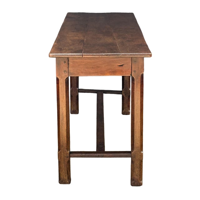Wood French Hall Table or Console Server of Oak With Stretcher Base For Sale - Image 7 of 11