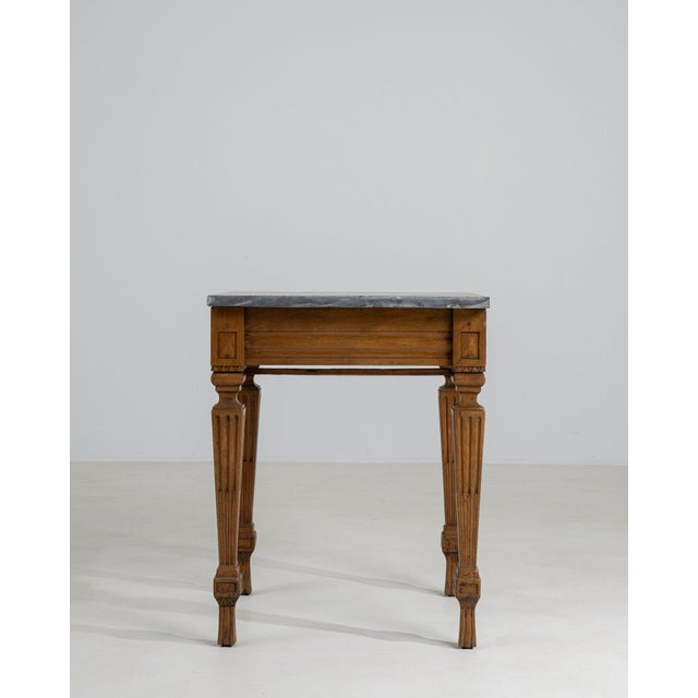 19th Century France Golden Oak Fluted-Leg Marble-Top Side Table For Sale - Image 11 of 11