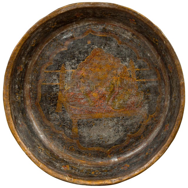 Mid 19th Century Antique Mughal Inspired Hand Painted Indian Market Tray For Sale - Image 10 of 10