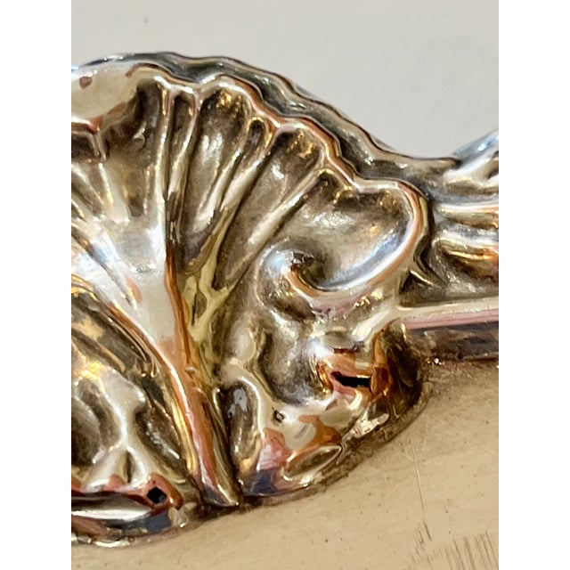 Antique English Footed Silver Plate Salver Tray With Chased Shell Border For Sale - Image 14 of 16