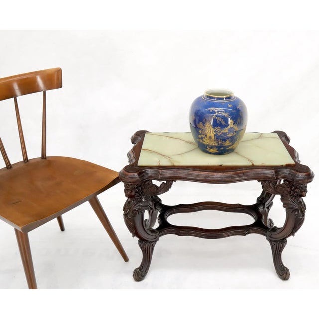 Brown Onyx Marble Top Carved Cherubs Walnut Side End Coffee Table For Sale - Image 8 of 11