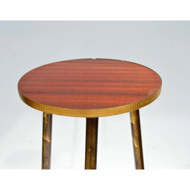 1960s Mid-Century Modern Bronze, Brass & Laminate Wood Drink Side Table Tripod Base For Sale - Image 5 of 13