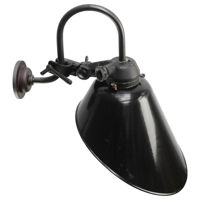 Industrial Vintage German Black Enamel Railroad Wall Light For Sale - Image 3 of 6