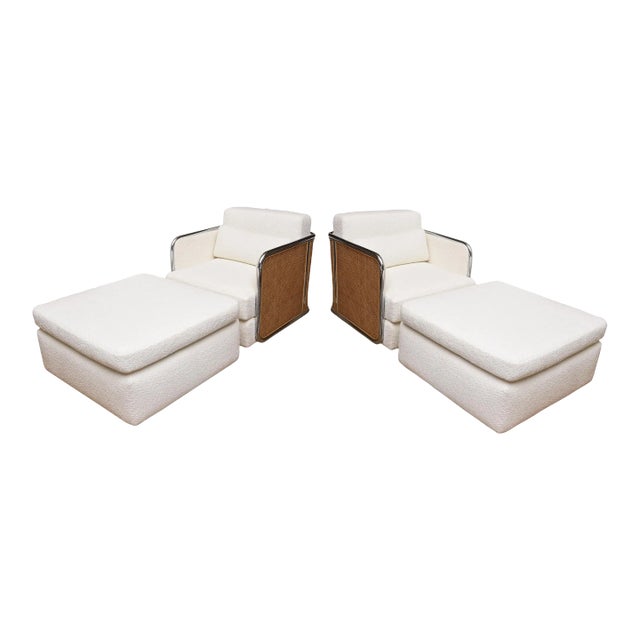 Vintage Rare Milo Baughman For,Thayer Coggin Lounge Chairs With Ottomans, Restored Pair Of For Sale