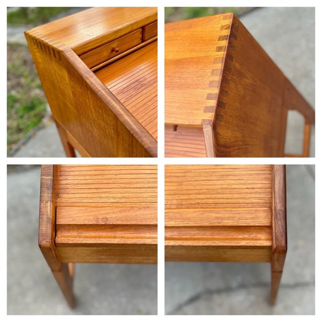 Danish Tambour Executive Desk With Leather Work Surface and Roll-Top | Lock + Key in the Style of Dyrlund For Sale - Image 13 of 13